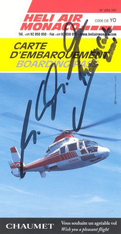 Michael Schumacher Signed Monaco Helicopter Pass