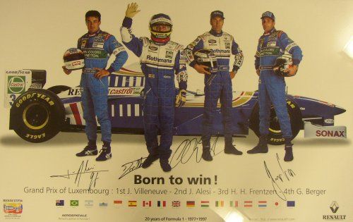 Memorabilia Posters Renault ``Born To Win`` Signed By Villeneuve- Frentzen- Alesi- Berger Poster