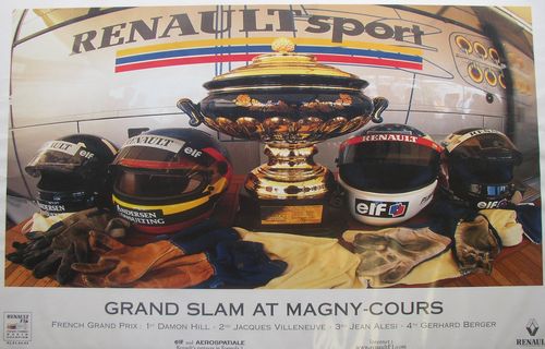 Renault ``Grand Slam`` Helmets of Hill- Villeneuve-Alesi-Berger Poster