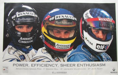 Renault ``Power- Efficiency -Enthusiasm- Hill-Villeneuve-Alesi Poster
