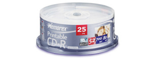 CD-R 700MB, White Inkjet Printable, 52x 25 pack cakebox