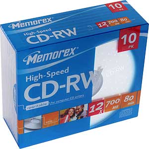 CD-RW High Speed 12x 700MB - Slim Jewel Cases - 10 Pack