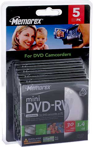 Mini (Pocket) DVD-RW - 1.4GB - 8cm - 2x Speed with Jewel Case - 5 Pack