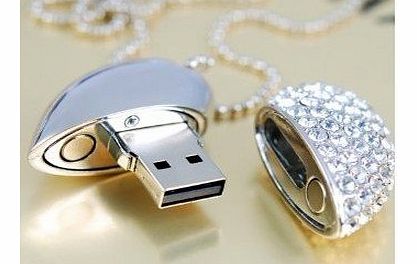 8GB USB Flash Drive Necklace - Jeweled Metal Heart USB memory stick Pendant - Ideal Christmas Gift