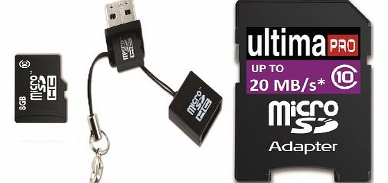  8GB Class 10 20MB/s Ultima Pro Micro SDHC Memory Card with SD Adapter and USB Reader for Polaroid Tough Series Digital Cameras