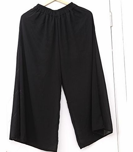 ILOVEDIY Fashion Long Wide Leg Chiffon Palazzo Culottes Trousers for Women Plus Size Black