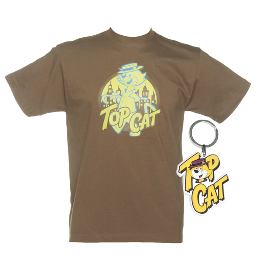 Brown Top Cat T-Shirt And Keyring Set