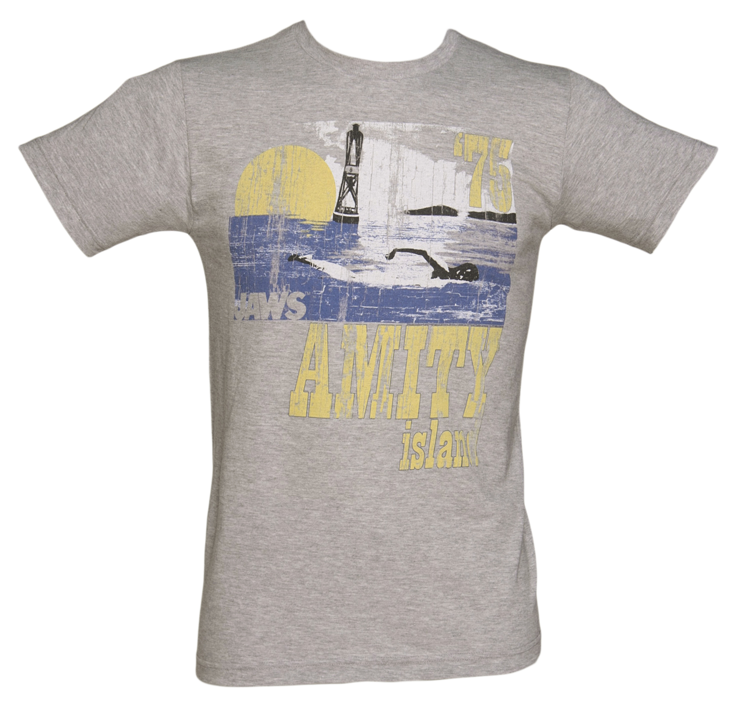 Grey Marl Jaws Amity Island T-Shirt