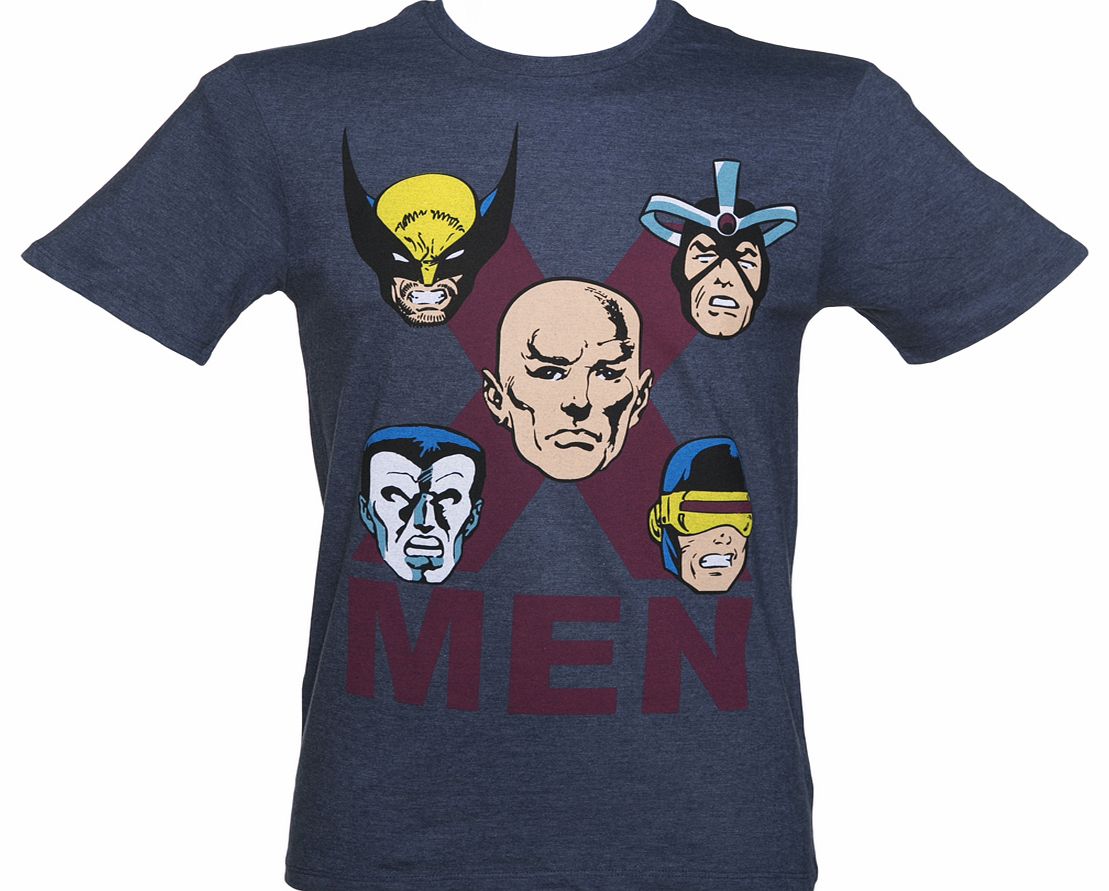 Navy Marl Marvel X-Men Faces T-Shirt