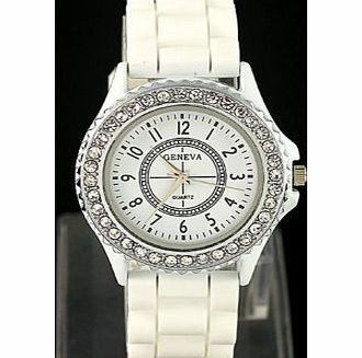 Menu Life 2 X New Fashion 14 colors Ladies brand GENEVA Watch Classic Gel Crystal Silicone Jelly watch (White)