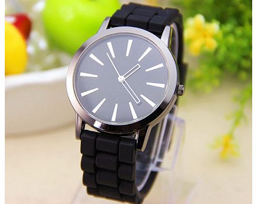 Ladies Watch Classic Gel Crystal Silicone Jelly watch (Black)