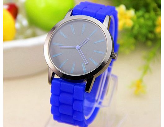 Ladies Watch Classic Gel Crystal Silicone Jelly watch (Blue)