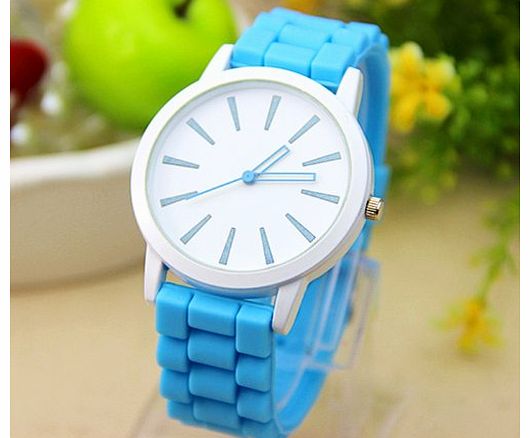 Ladies Watch Classic Gel Crystal Silicone Jelly watch (Light blue)