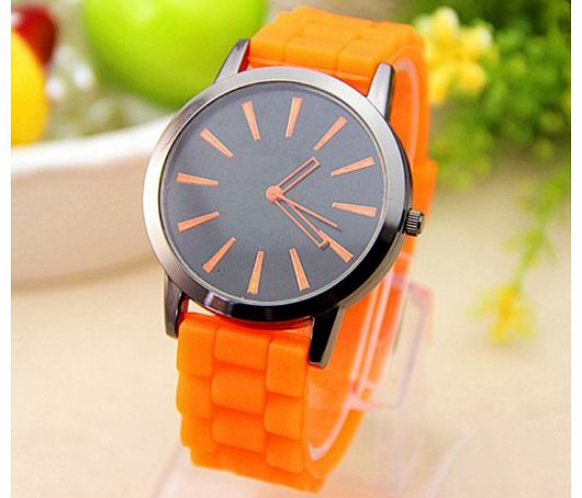 Ladies Watch Classic Gel Crystal Silicone Jelly watch (Orange)