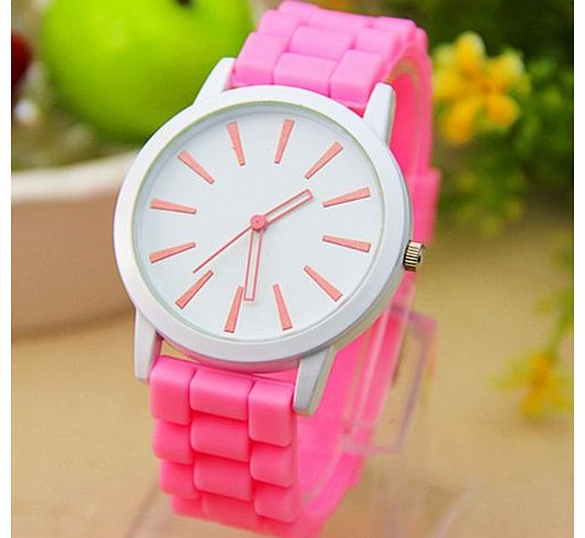 Ladies Watch Classic Gel Crystal Silicone Jelly watch (Pink)