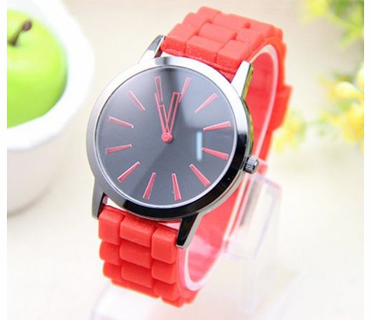 Ladies Watch Classic Gel Crystal Silicone Jelly watch (Red)
