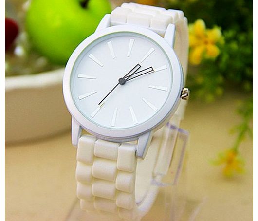 Ladies Watch Classic Gel Crystal Silicone Jelly watch (White)