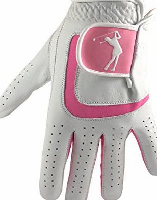 Mercia Golf Ladies Cabretta Leather Golf Glove with Pink Lycra (Medium)