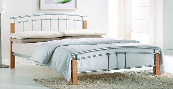 Thiago Modern Beech Wooden Silver Metal Bed Frame Contemporary Bedstead Bedroom Furniture (4FT6 Double)