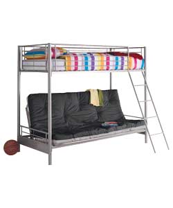 Metal Bunk Bed with Futon and Sprung Mattress -