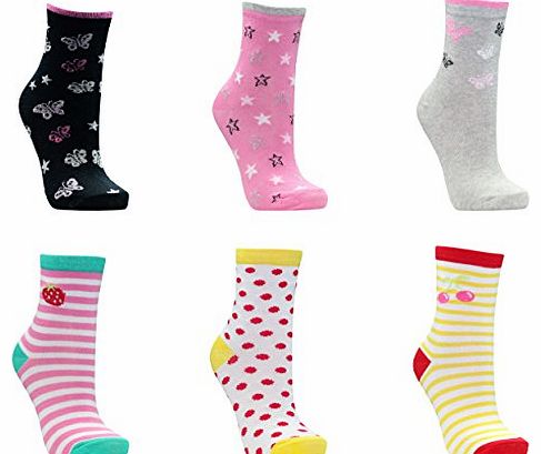 Metzuyan Ltd METZUYAN Girls Childrens Cotton Rich Design Socks 3 Pack Fun Funky Colourful
