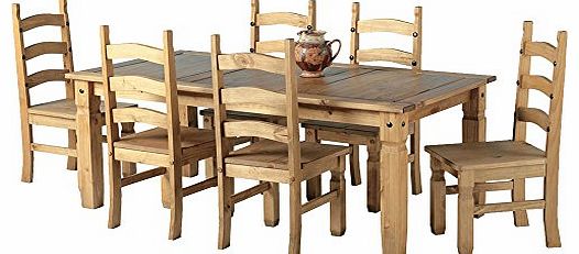 Mexican Corona 6ft Pine 70`` Dining Table Set / 6 Chairs antique waxed