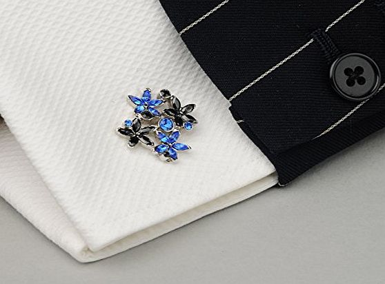 Mezzi The Original Mezzi Swarovski Silver Plated Austrian Crystal Mens Designer Cufflinks, finished in Black - Blue