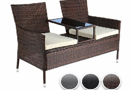 RTSF06 Polyrattan Garden Seat for Two with Integrated Table CHOICE OF COLOUR (Brown)
