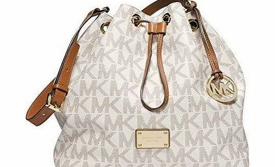 Michael Kors Jules Large Drawstring Shoulder Bag in Signature Vanilla Beige