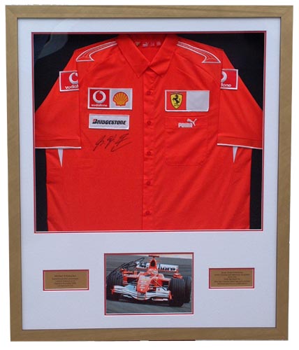 Michael Schumacher signed and framed Ferrari shirt presentation