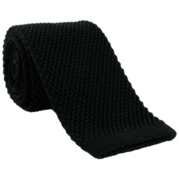 Black Skinny Silk Knitted Tie by Michelsons