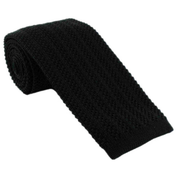 Black Skinny Striped Weave Silk Knitted Tie by