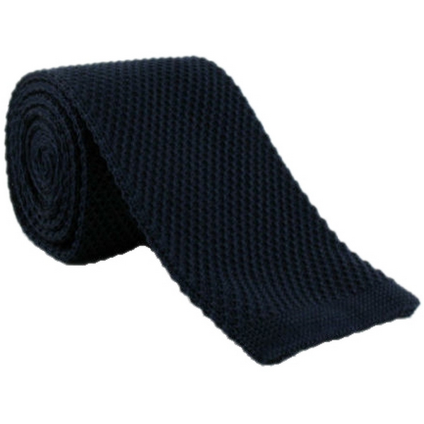 Navy Skinny Silk Knitted Tie by Michelsons