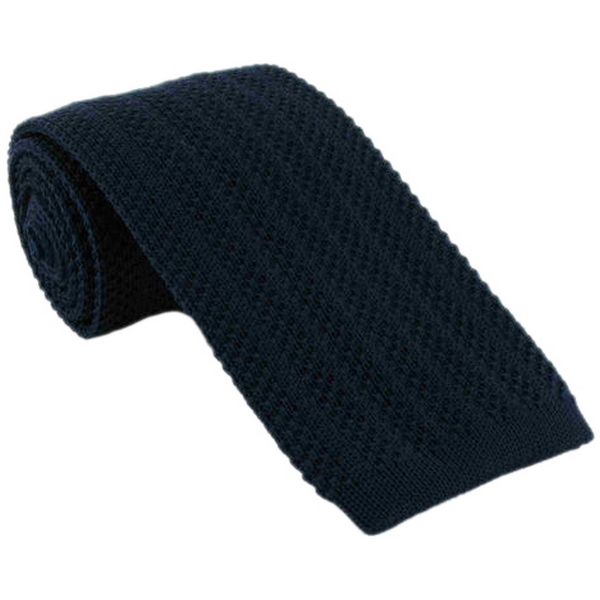 Navy Skinny Striped Weave Silk Knitted Tie by