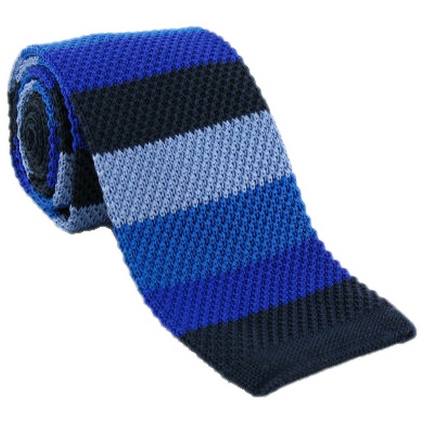 Navy Striped Skinny Silk Knitted Tie by Michelsons