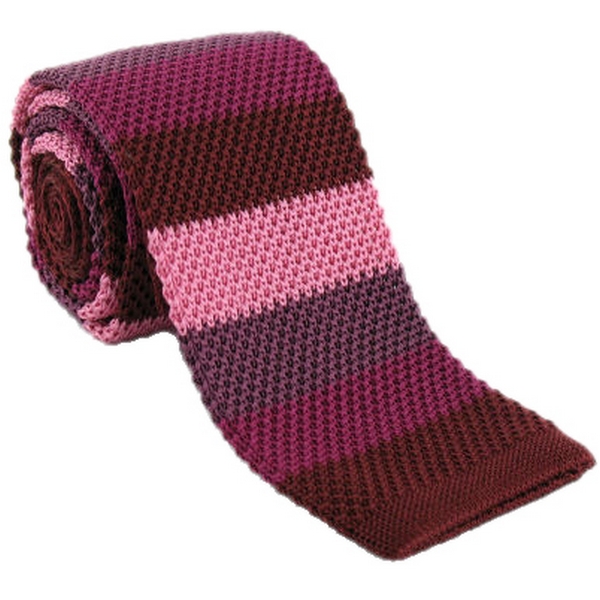Red Striped Skinny Silk Knitted Tie by Michelsons