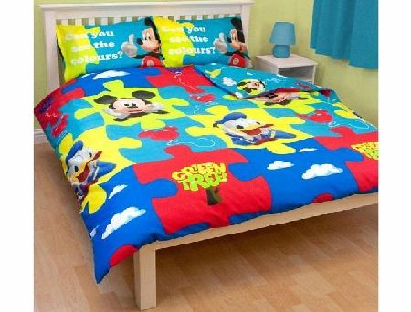 Mickey Mouse Puzzled Rotary Double Duvet Cover and Pillowcase Set