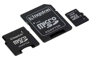 SD High Capacity (MICROSD-HC) Memory Card - 4GB Class 4 - Kingston +2 Adapters