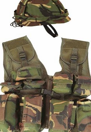 Mil-Com Kids Camo Helmet amp; Assualt Vest - Fancy Army Soldier Fancy Dress Up Costume Outfit - Fits ages 5-12