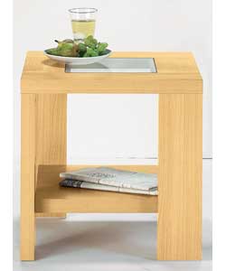 Beech Finish End Table with Glass