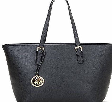 Milan Fashion Black Leather Look Designer Inspired Tote Bag Women Handbag