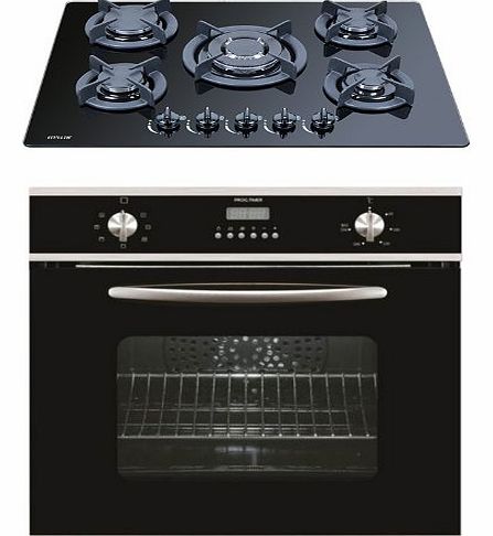 Set of MILLAR 56L Electric Built-in Fan Oven with Rotisserie & 5 Burner Gas Hob