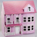 Pink Victorian Wooden Dolls House with Furnitures and Dolls