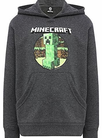 Boys Minecraft Retro Creeper Character Print Hoody Jumper Charcoal 11/12 Yr