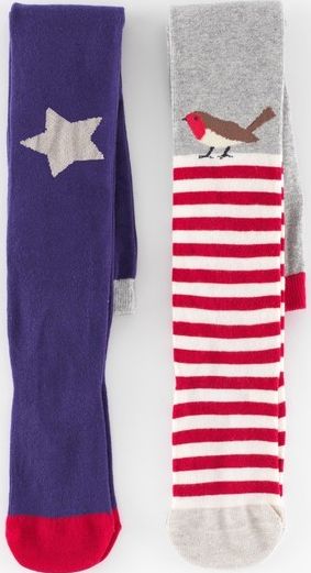 Mini Boden, 1669[^]35134360 2 Pack Patterned Tights Christmas Robin/Star
