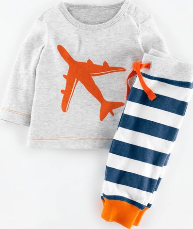 Mini Boden Boys Logo Play Set Grey Marl/Acid Orange Plane