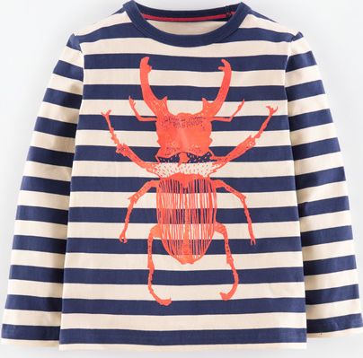 Mini Boden, 1669[^]34962001 Bug Print T-shirt Navy/Acid Orange Beetle Mini