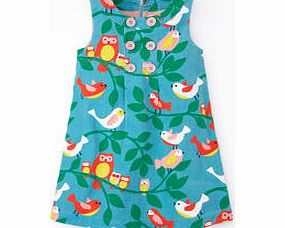 Mini Boden Button Pinafore Dress, Duck Egg Birdy Song,Navy
