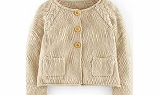Mini Boden Cable Cardigan, Oatmeal Marl,Soft Navy,Hot Coral