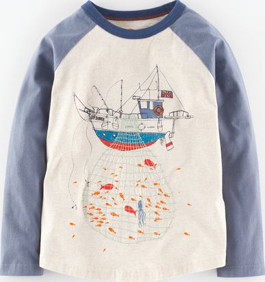 Mini Boden, 1669[^]35217348 Catch of the Day T-shirt Oatmeal Marl/Fishing